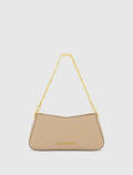 Beige Small Gold Strap Nappa Leather Shoulder Bag