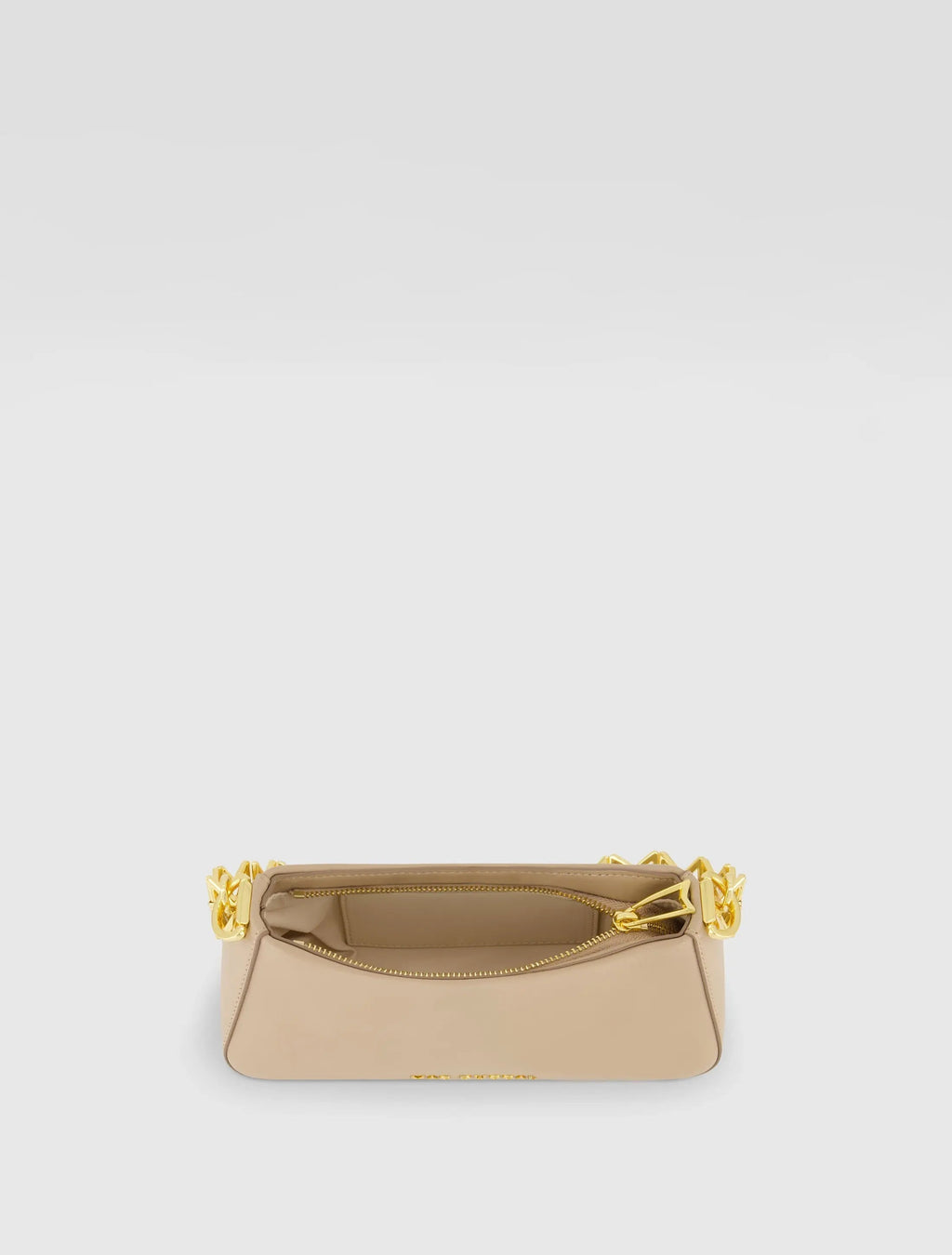 Beige Small Gold Strap Nappa Leather Shoulder Bag