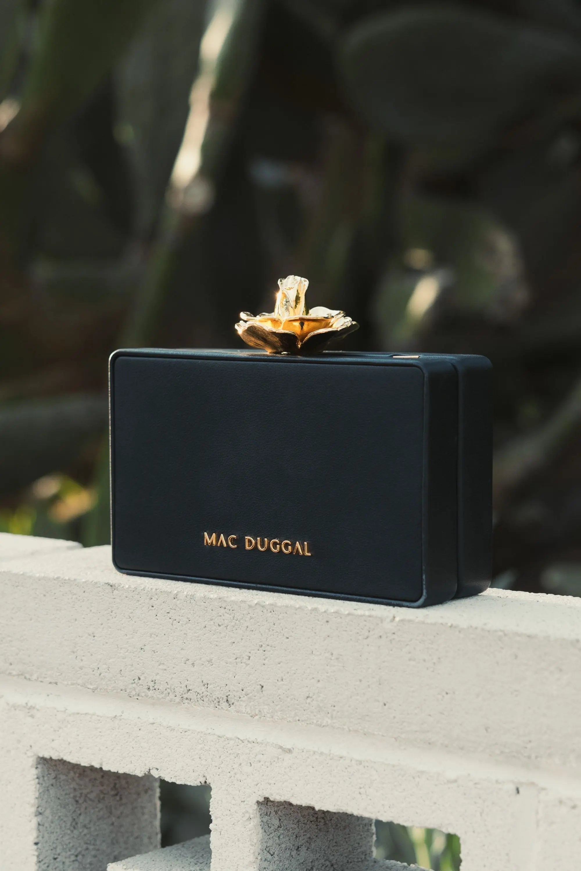 Black Mini Gold Rose Nappa Leather Box Clutch