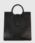 Black Buckled Maxi Croco Leather Tote Bag