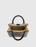 Black Buckled Medium Croco Leather Tote Bag with Detachable Strap