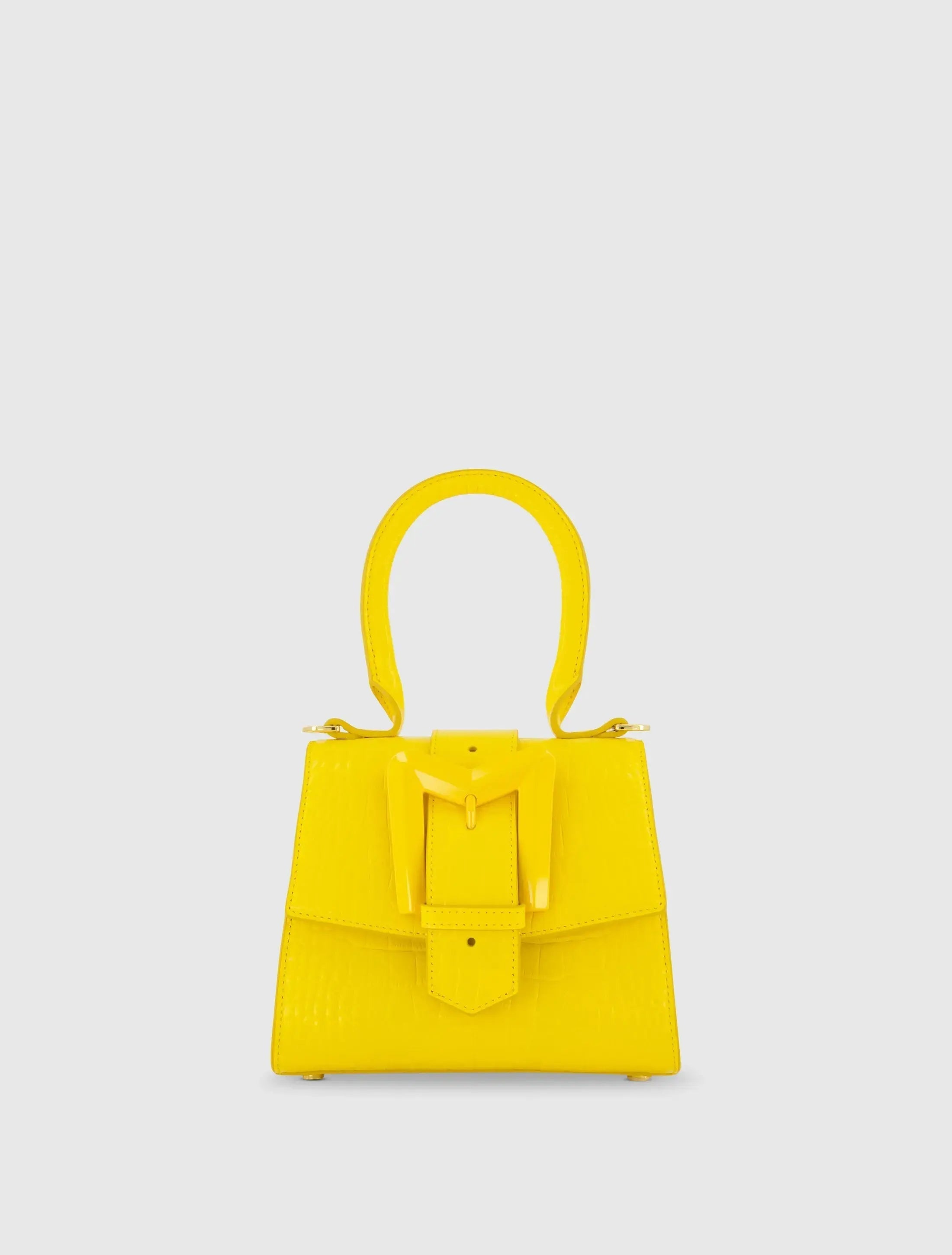 Buckled Mini Croco Leather Handbag with Detachable Strap