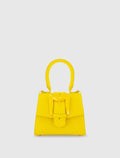 Yellow Buckled Mini Croco Leather Handbag with Detachable Strap