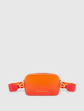Orange Ombre Small Leather Crossbody Camera Bag with Adjustable Strap