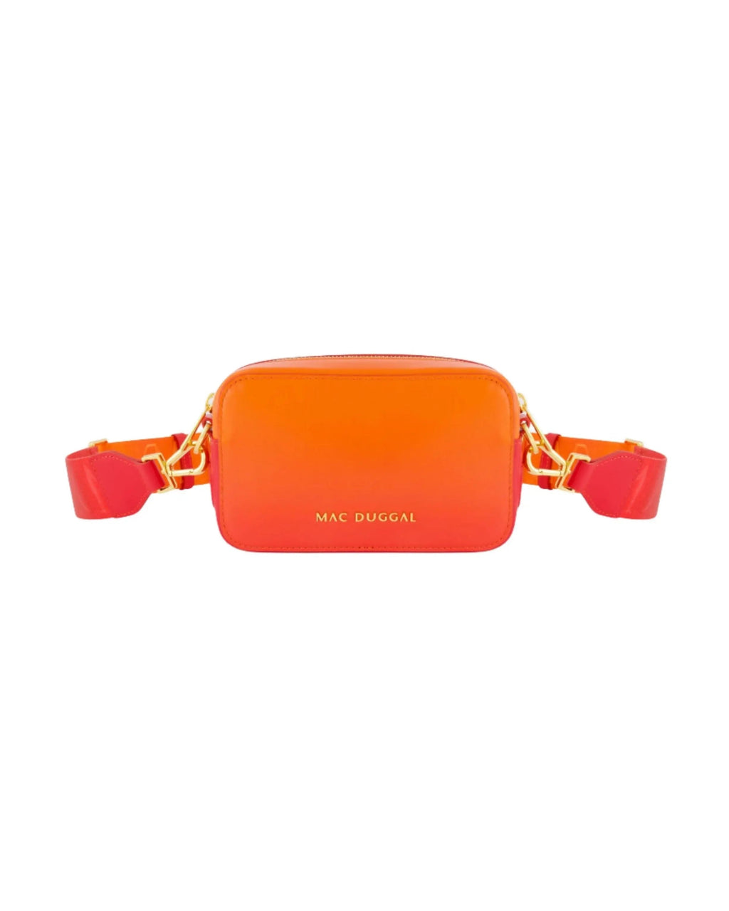 Orange Ombre Small Leather Crossbody Camera Bag with Adjustable Strap