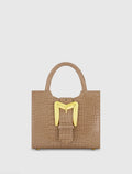 Brown Crocodile Leather Tote Bag With Gold Buckle - FINAL SALE