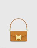 Brown Mini Leather Shoulder Handbag With Gold Hardware - FINAL SALE