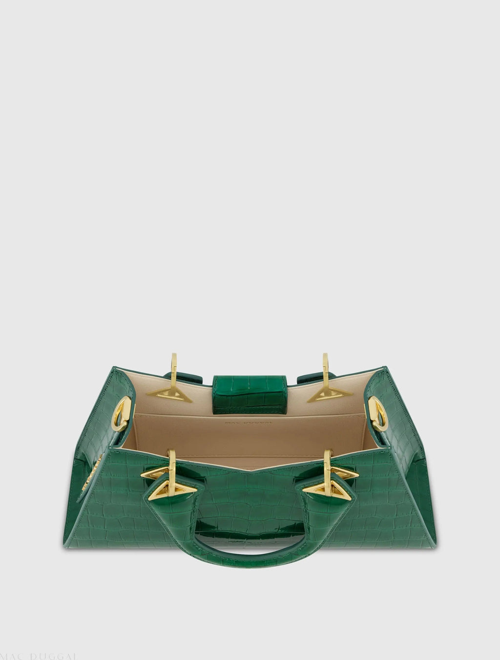 Green Crocodile Leather Handbag With Gold Hardware