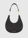 Black Grain Leather Hobo Bag With Gold Hardware
