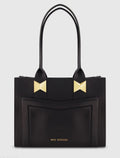 Black Large Leather Tote Bag With Gold Hardware