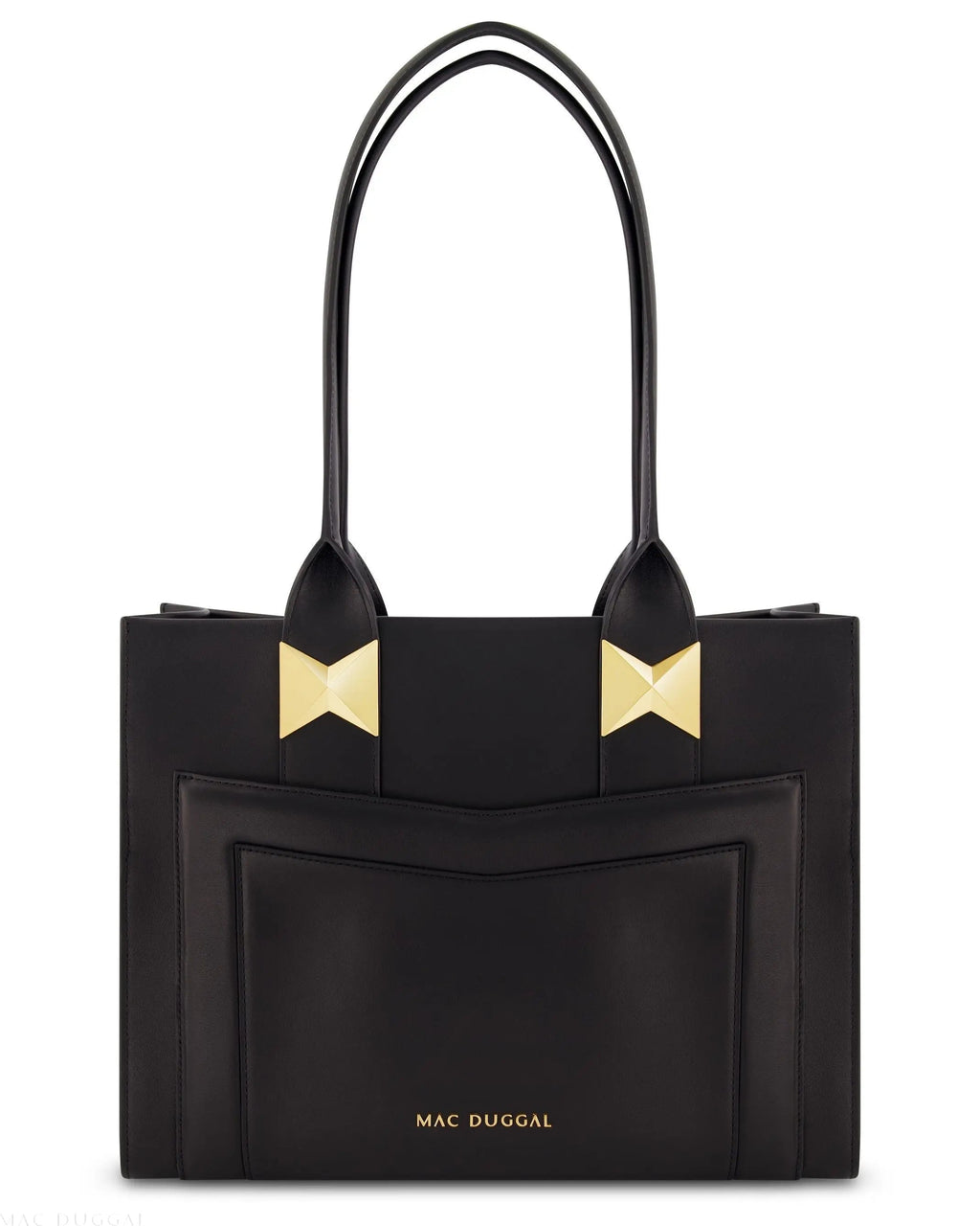 Black Large Leather Tote Bag With Gold Hardware