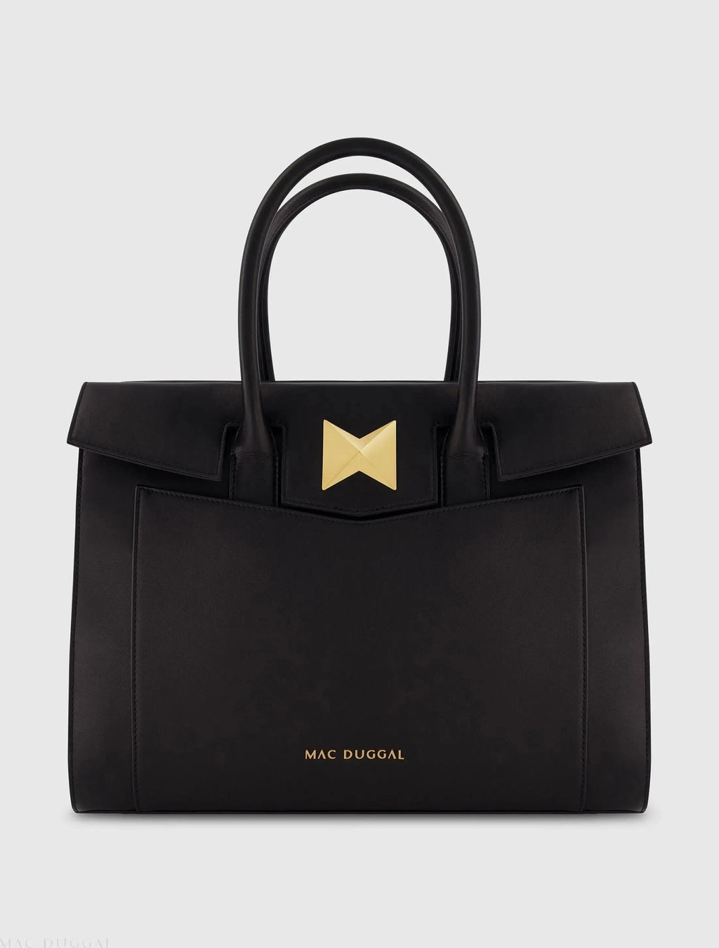 Black Large Leather Briefcase Bag With Gold Hardware