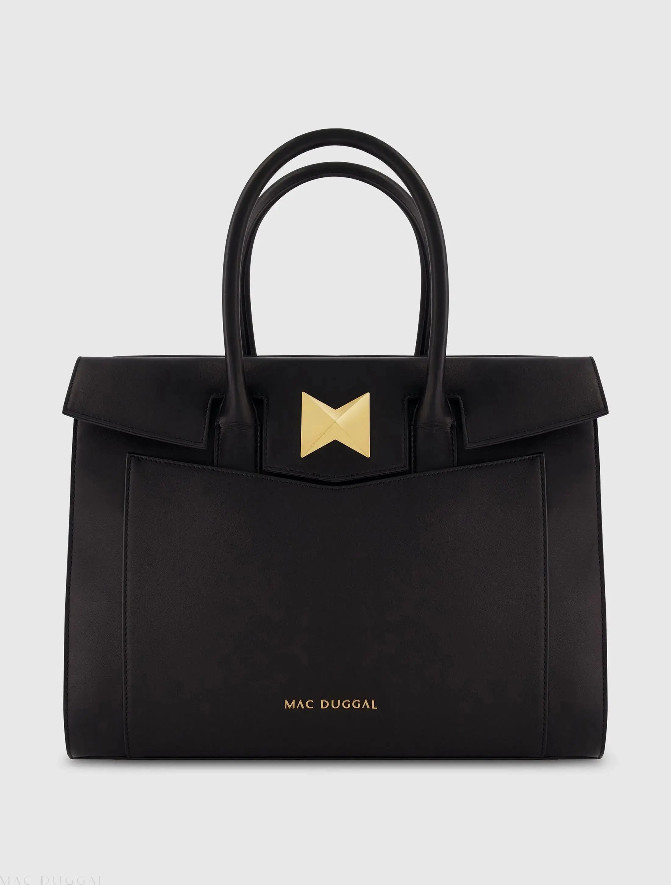 Black Large Leather Briefcase Bag With Gold Hardware