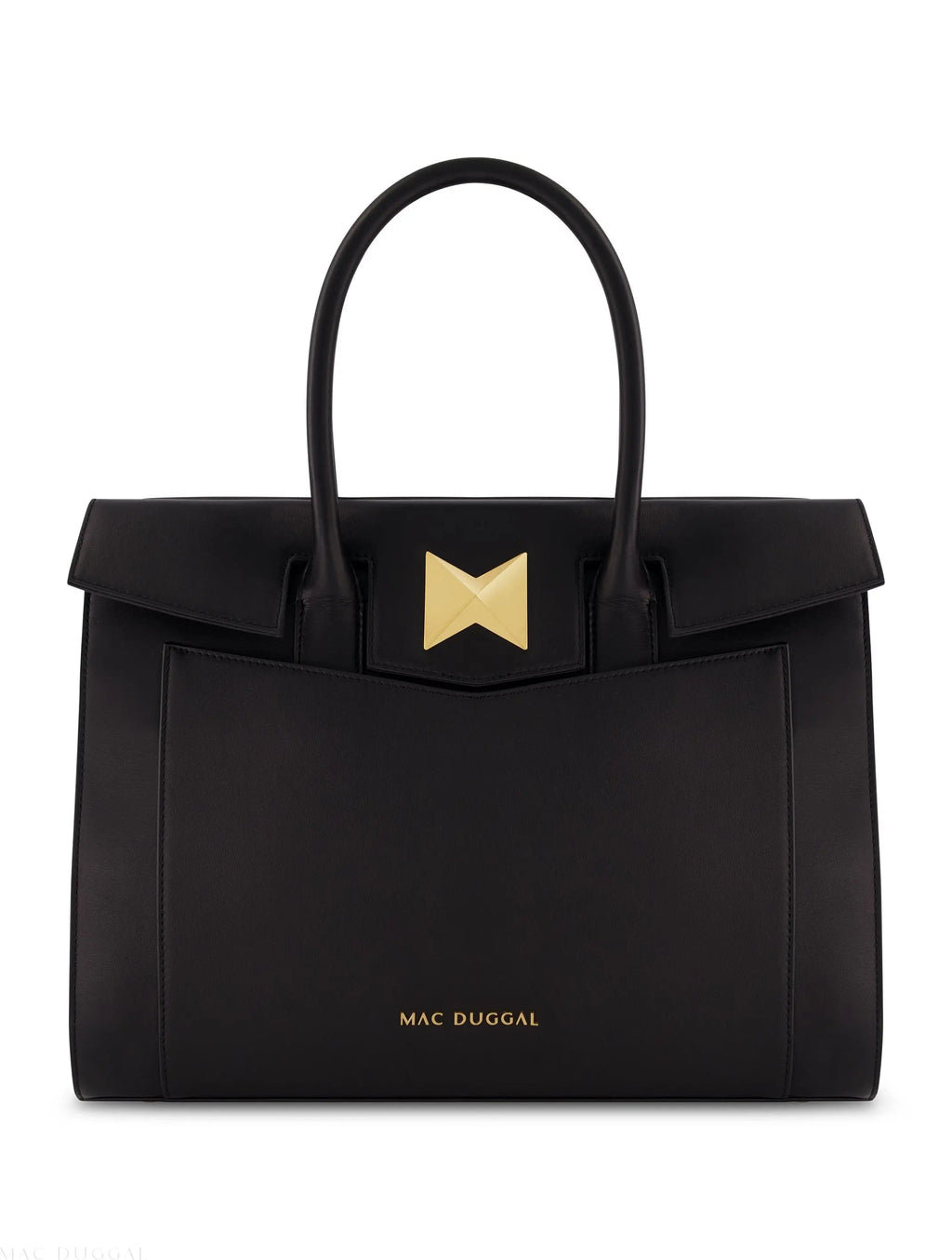 Black Large Leather Briefcase Bag With Gold Hardware