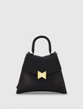 Medium Angular Leather Top Handle Handbag with Gold Hardware