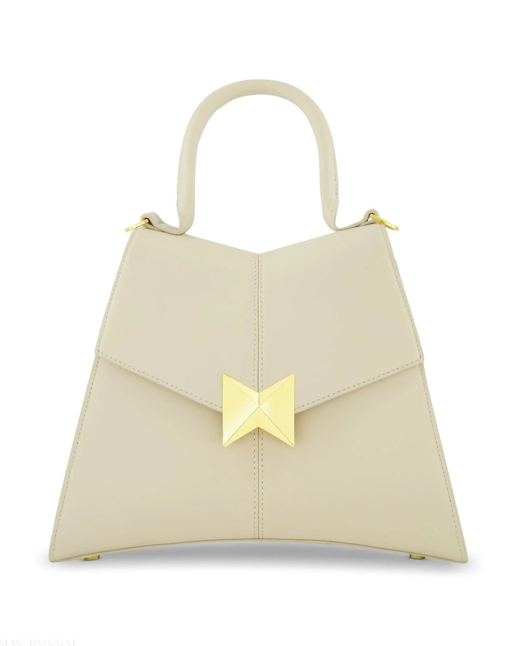White Medium Angular Leather Handbag With Gold Hardware