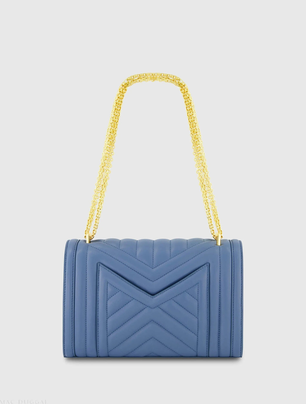 Blue Quilted Napa Leather Handbag With Gold Chain
