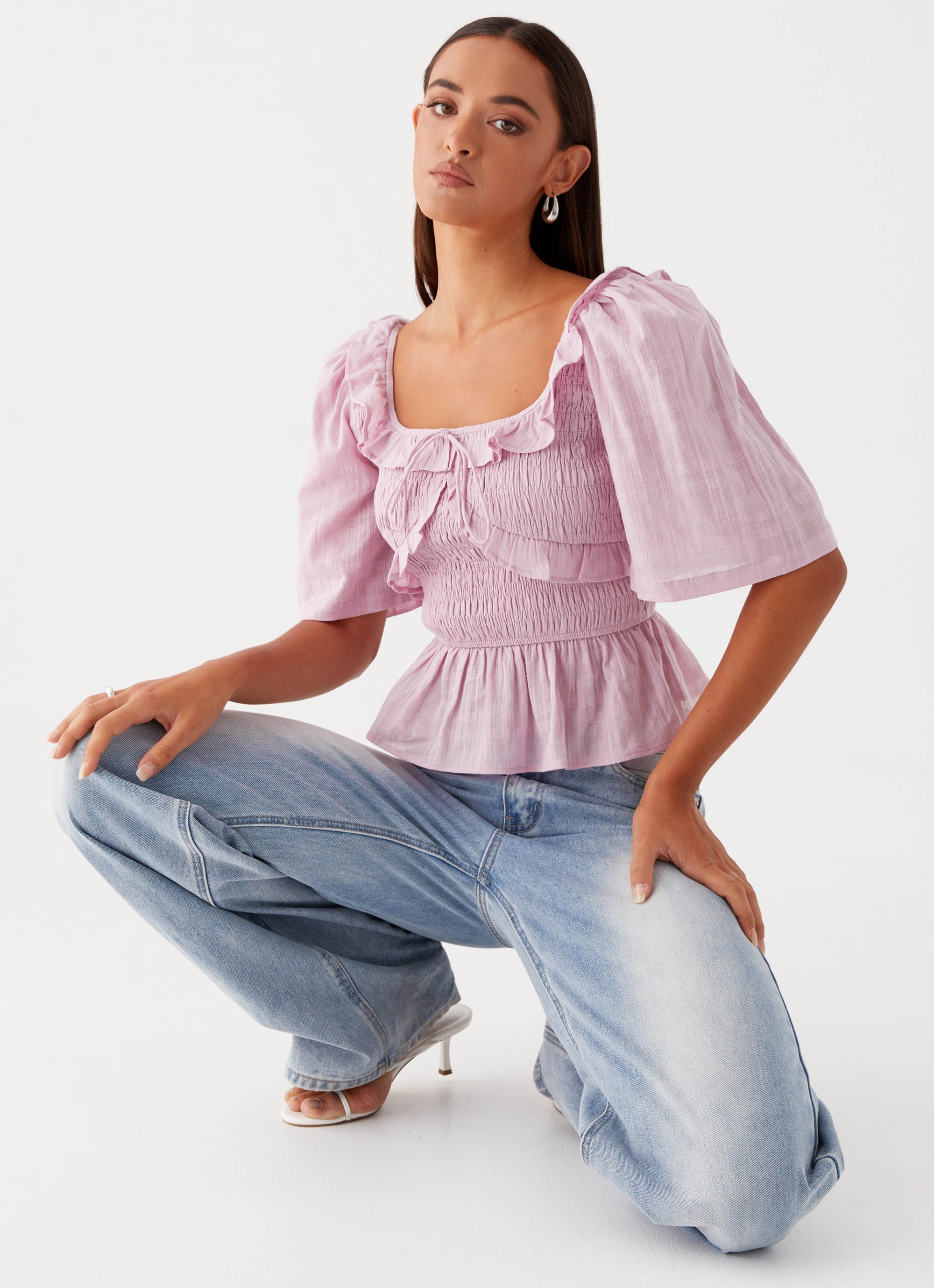Hidden Gem Shirring Top - Purple