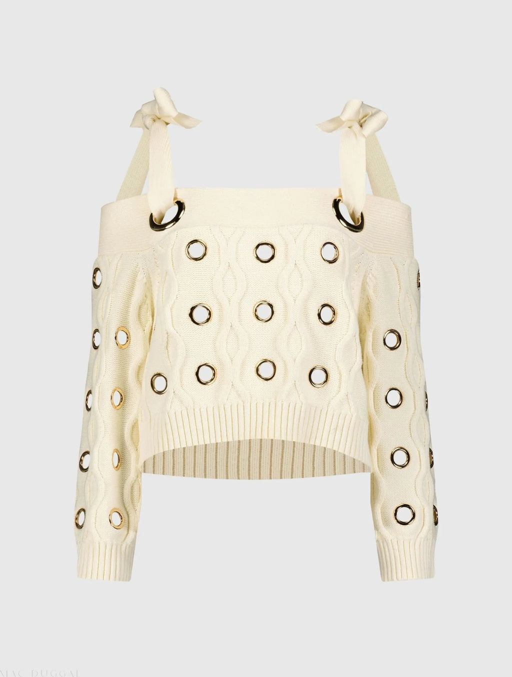Ivory Chunky Knit Off The Shoulder Grommet Cropped Sweater - FINAL SALE