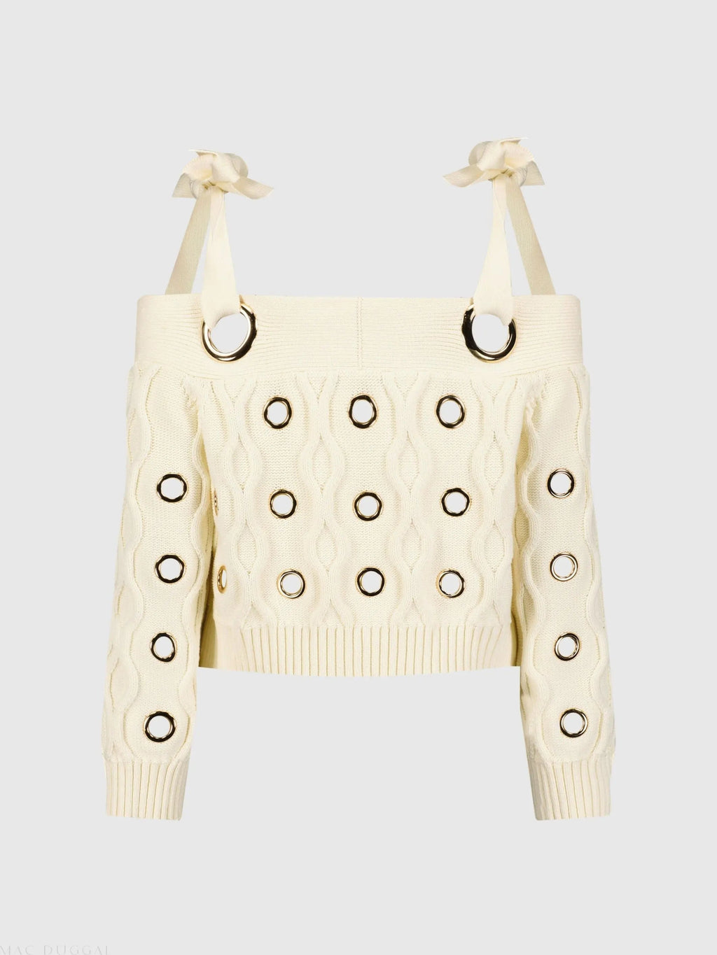 Ivory Chunky Knit Off The Shoulder Grommet Cropped Sweater - FINAL SALE