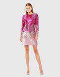Pink Long Sleeve Ombre Sequin Mini Dress
