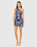 Multicolor One Shoulder Ombre Fringe Paillette Mini Dress
