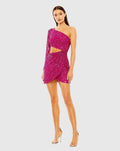 Pink One Sleeve Cut-Out Draped Front Beaded Mini Dress - FINAL SALE