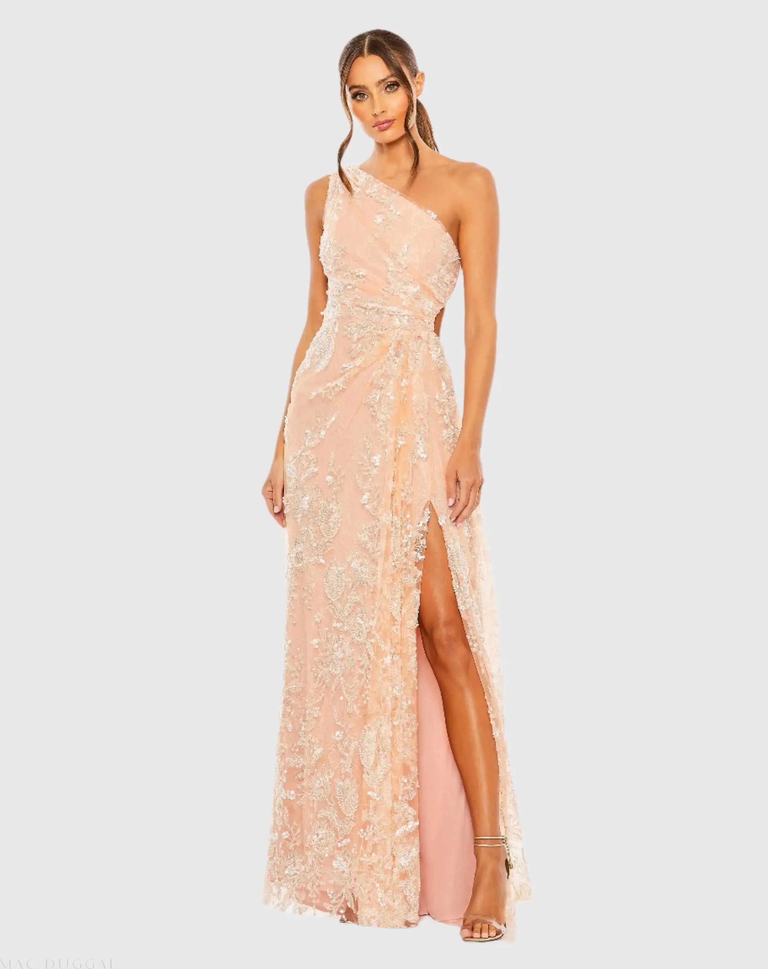 One Shoulder Side Cut Embellished Gown