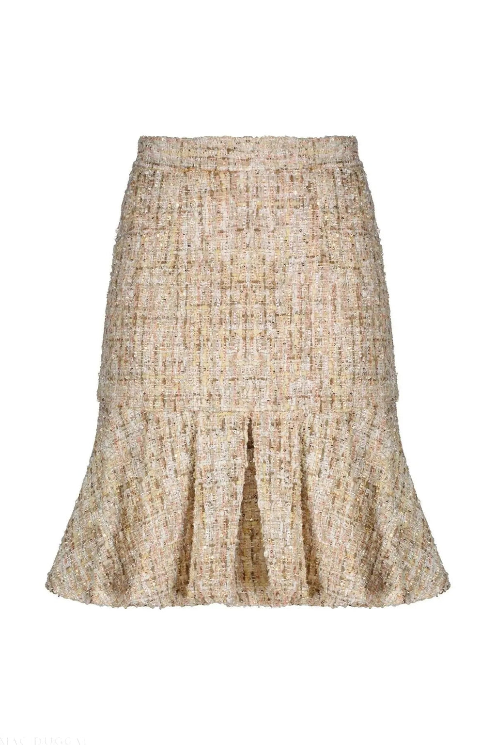 Beige High Waist Box Pleat Boucle Mini Skirt