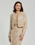 Beige Long Sleeve Cropped Boucle Jacket