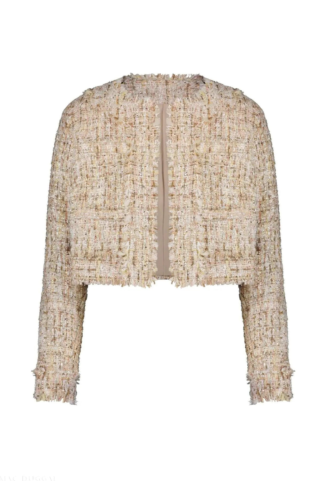 Beige Long Sleeve Cropped Boucle Jacket