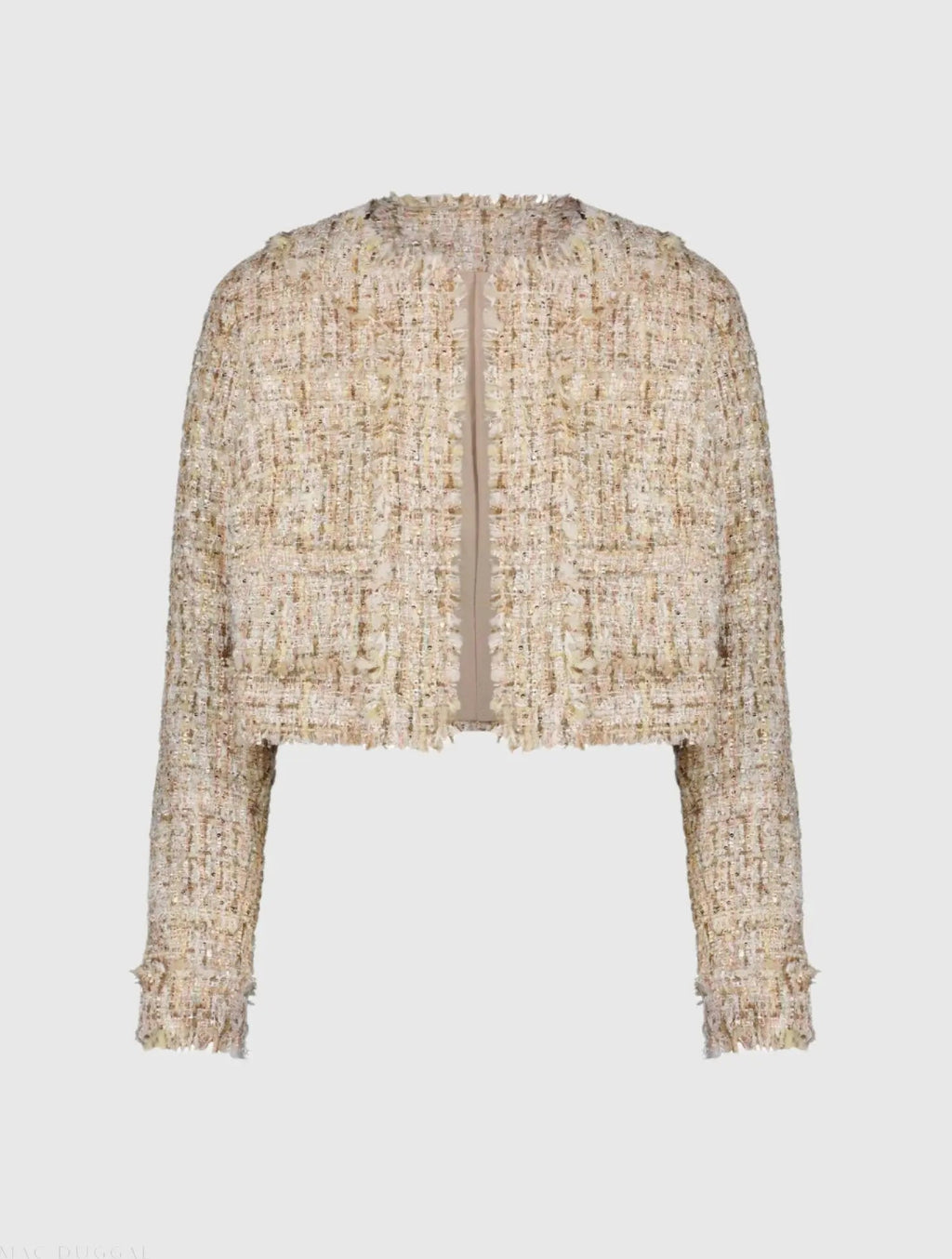 Beige Long Sleeve Cropped Boucle Jacket