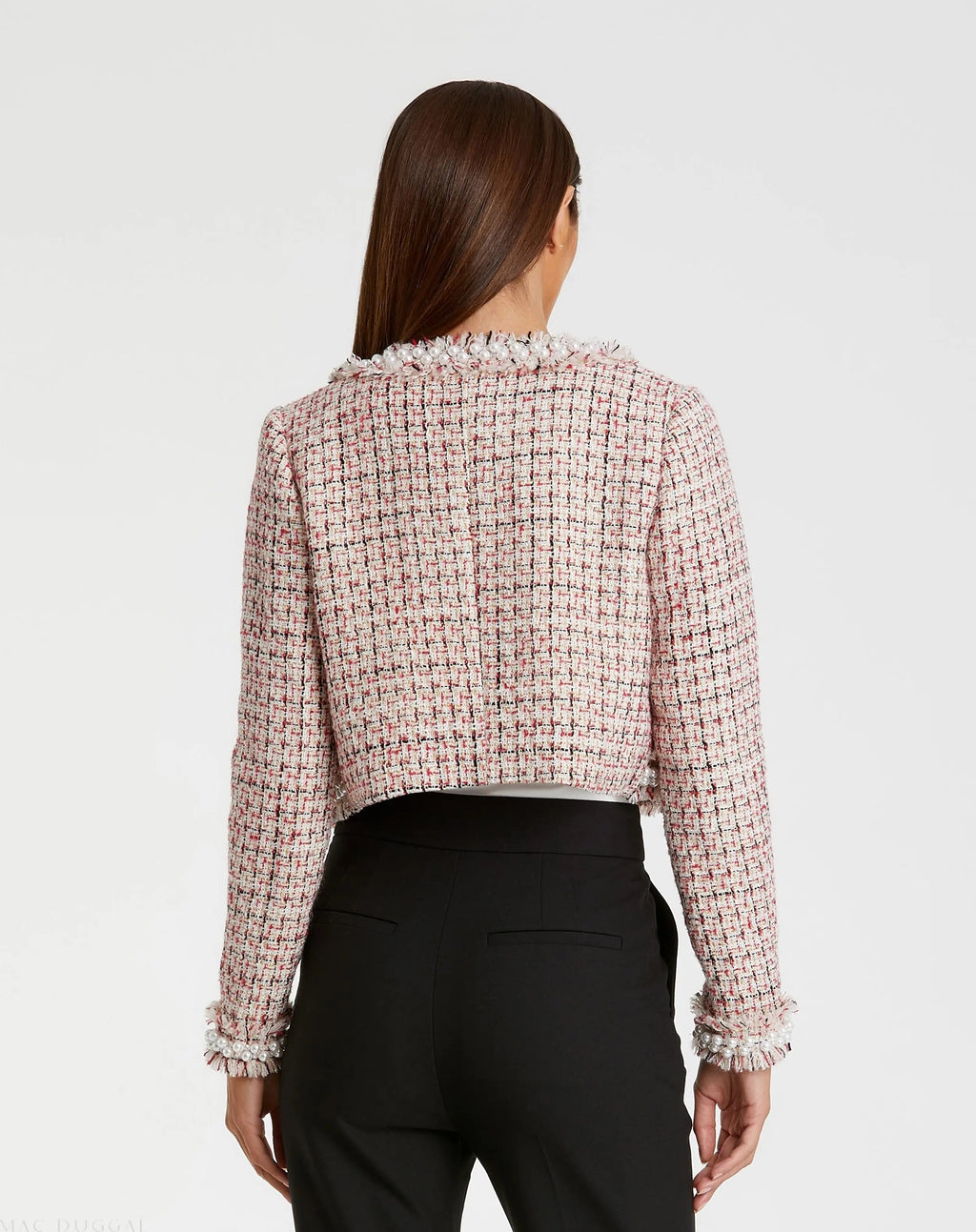 Multicolor Pearl Trim Long Sleeve Cropped Jacket