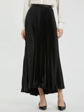 Black Ankle Length Satin Pleated Skirt
