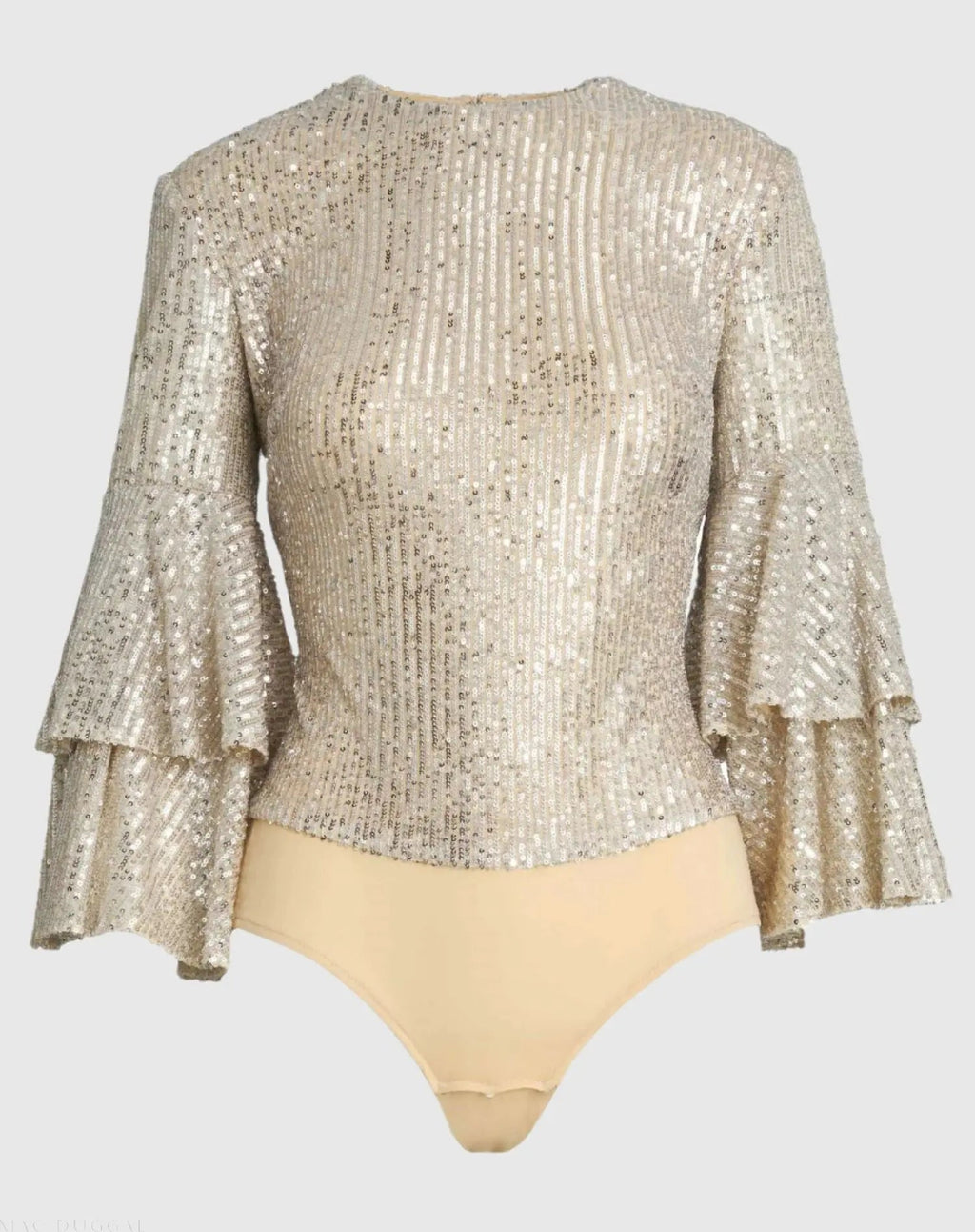 Silver Ruffle 3/4 Sleeve Sequin Bodysuit - FINAL SALE