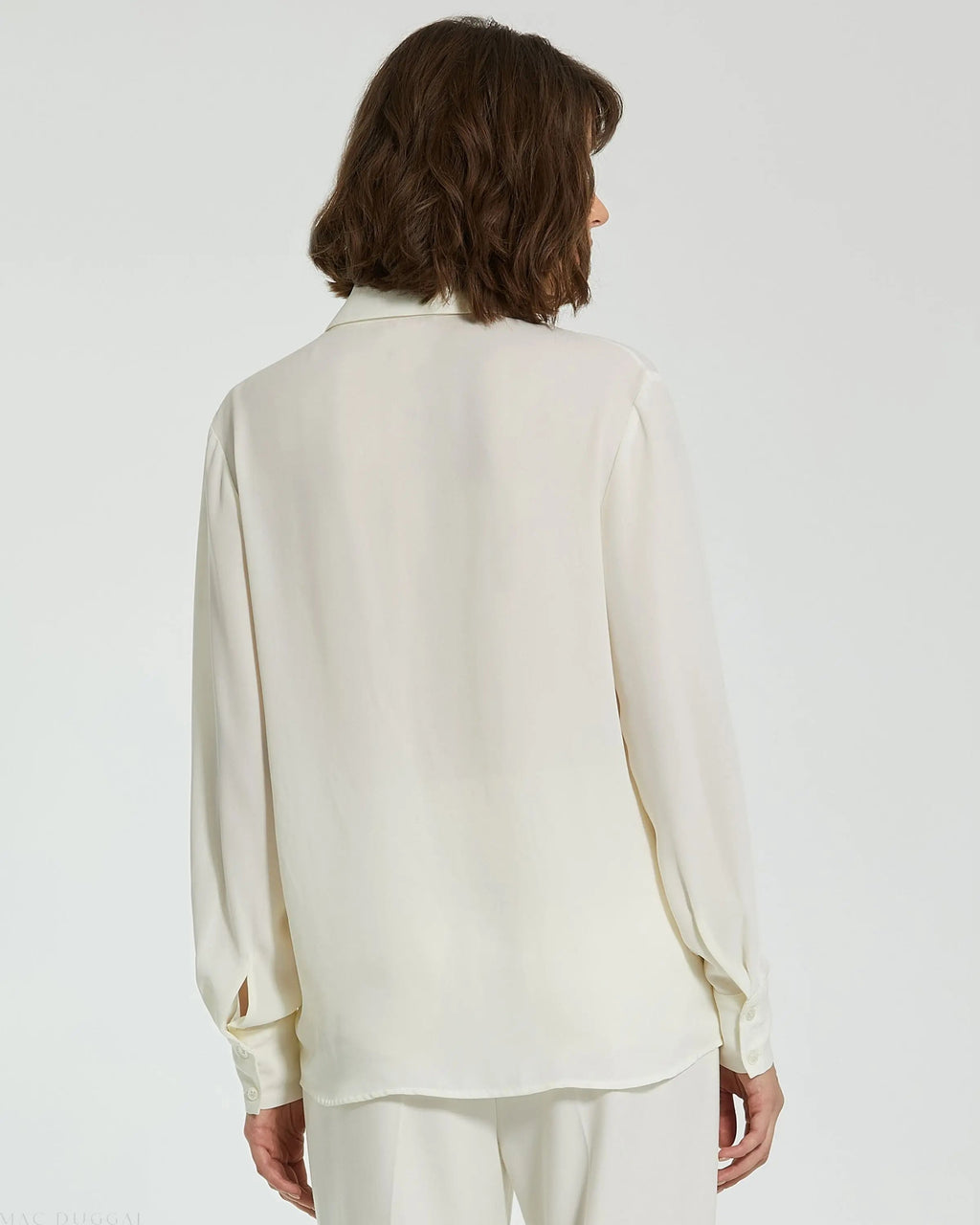 The Bentley White Long Sleeve Button Up Georgette Blouse - FINAL SALE