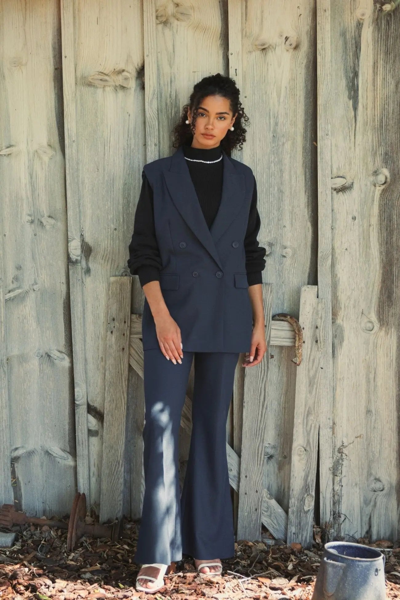 Navy Classic Crepe Flared Trouser Pant - FINAL SALE