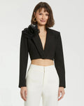 Black Notch Collar Crepe Cropped Tailored Blazer Jacket - Final Sale