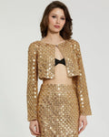 Gold Beaded Sequin Georgette Long Sleeve Cardigan