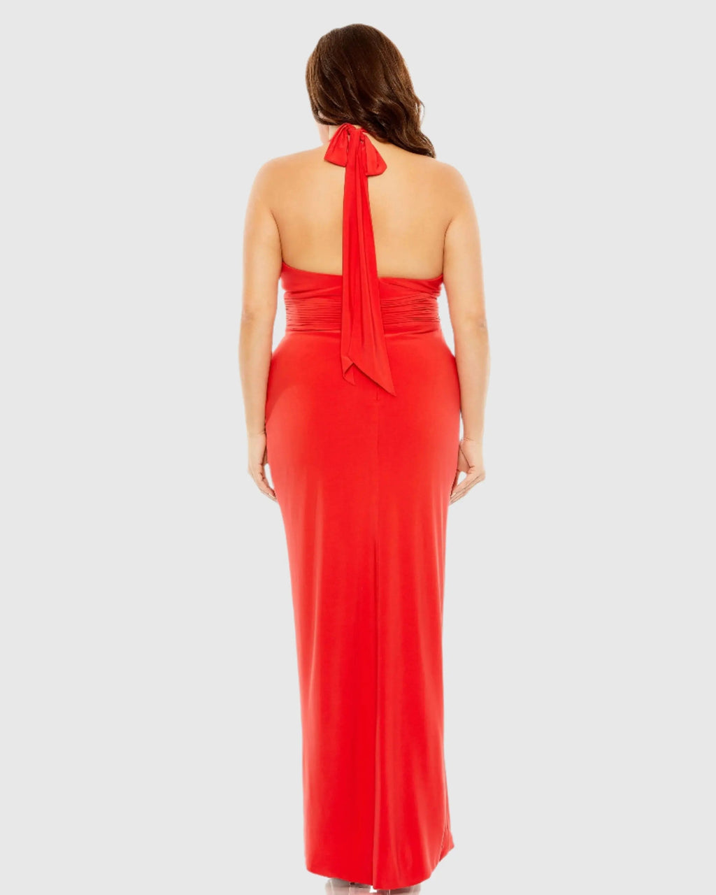 Red Halter Tie Keyhole Detail Gown with Slit (Plus) - FINAL SALE