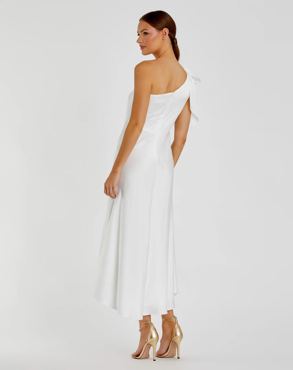 White Satin One Shoulder Midi Dress - FINAL SALE