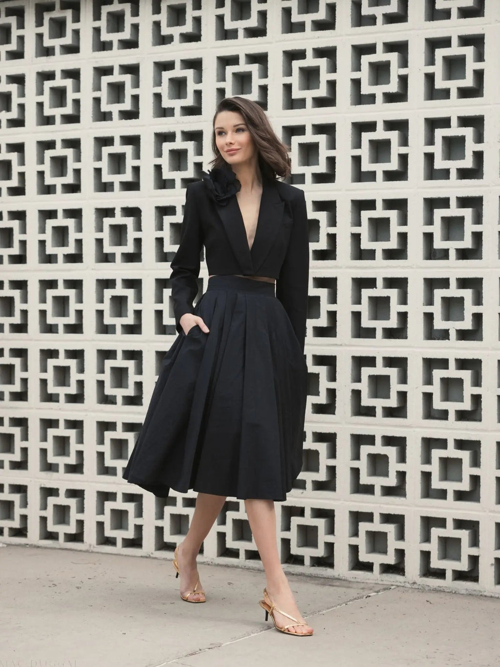 The Bubbly Black Faille High Waisted Midi Full Circle Skirt